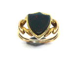 ANTIQUE 18ct Yellow Gold, Shield Shaped BLOODSTONE Remembrance Ring c.1900