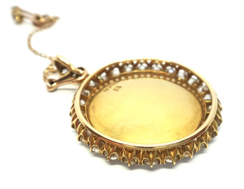 Rare ANTIQUE 18ct Gold, Diamond & Hand Painted Portrait Miniature Pendant - Larard Brothers/Ada Whiting