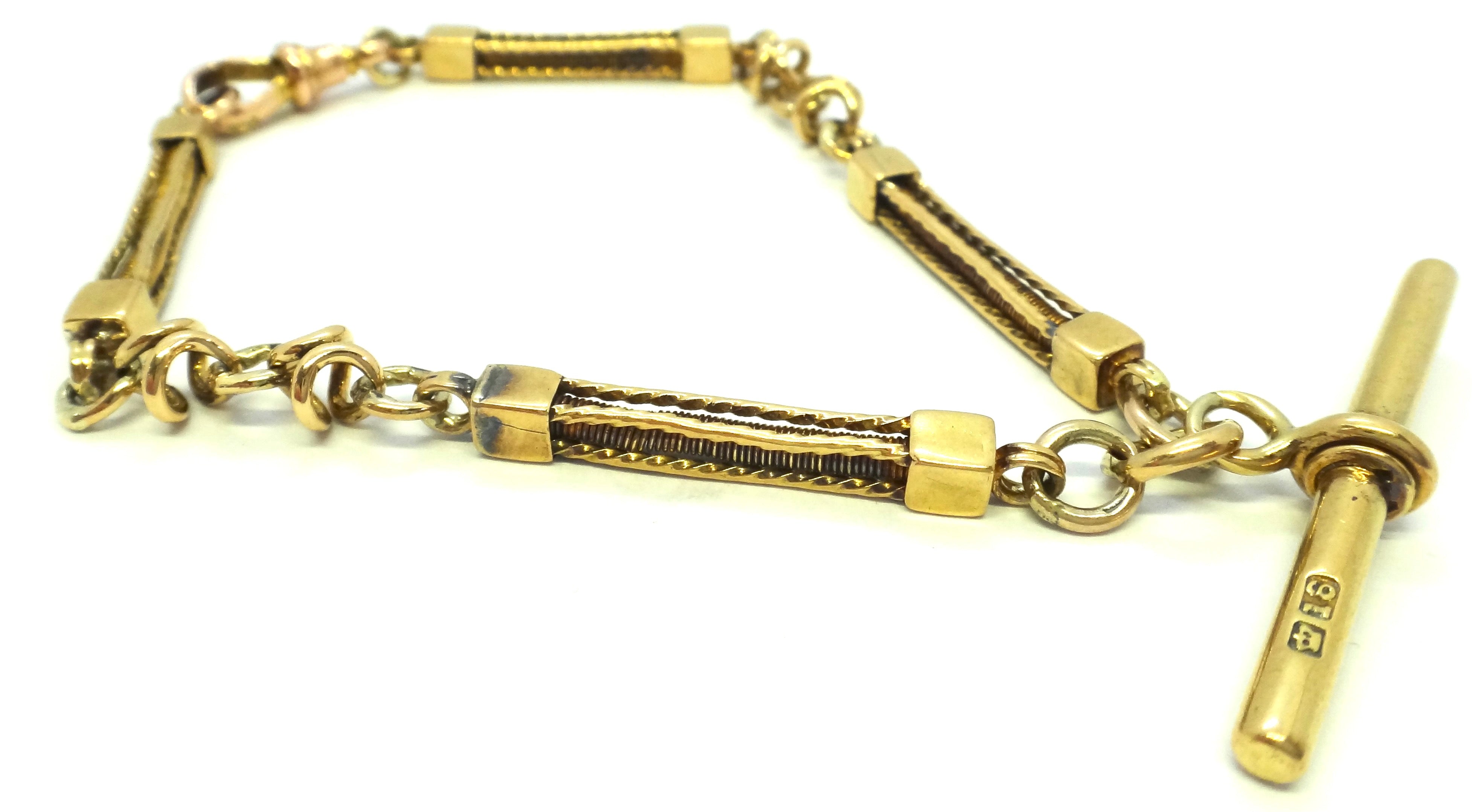 ANTIQUE 18ct Yellow GOLD Albert Chain Bracelet with T-Bar