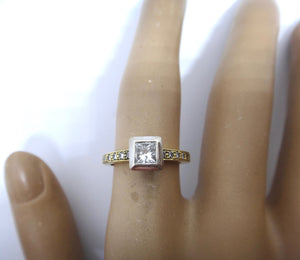 18CT Gold, Princess and Brilliant Cut Diamond Ring