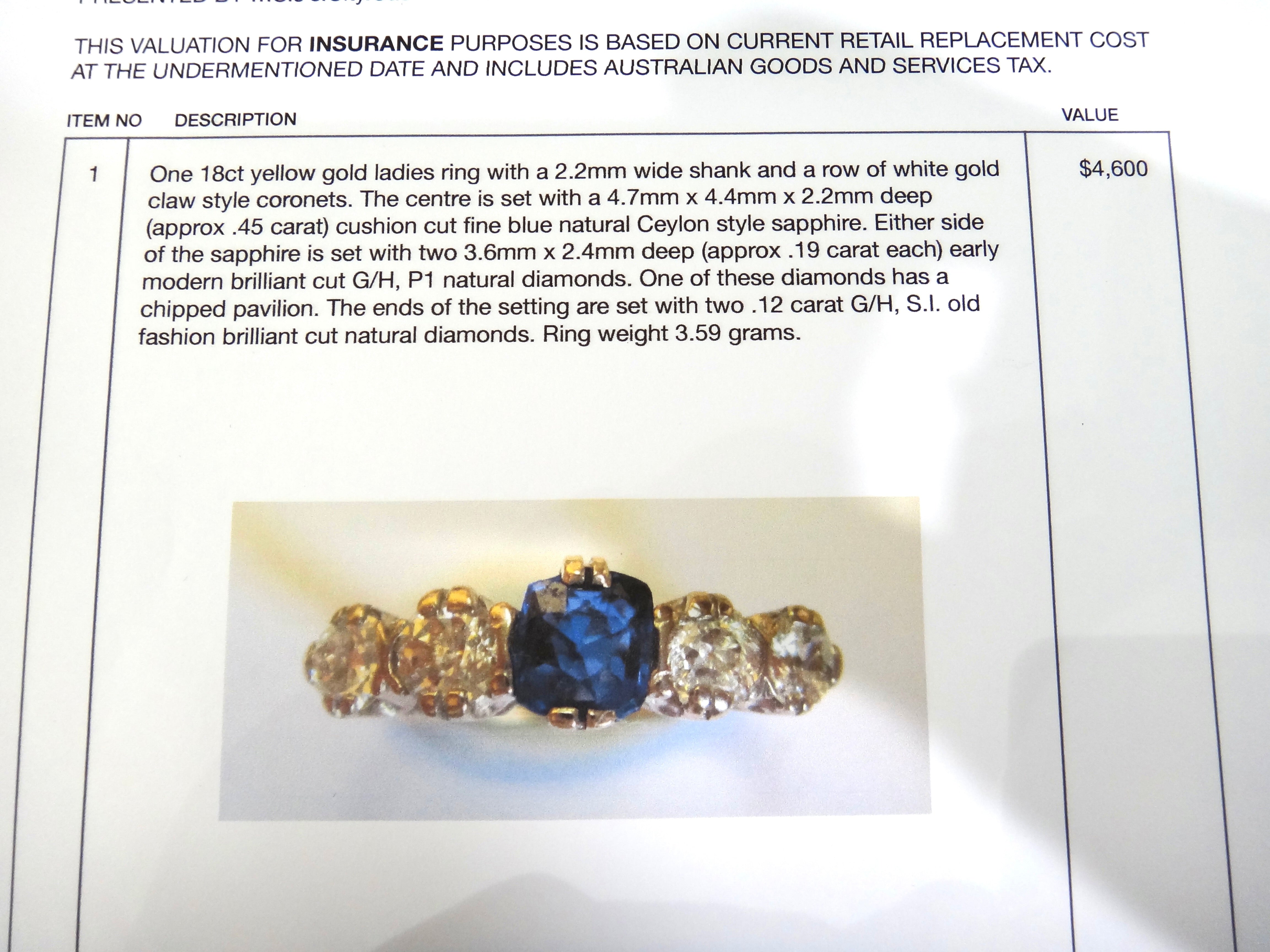 ANTIQUE 18ct Gold, Ceylon SAPPHIRE & Diamond Ring VAL $4,600