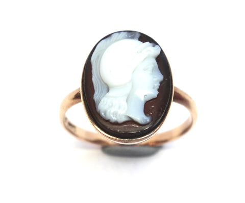 ANTIQUE 9ct Rose Gold & Hard Stone CAMEO Ring c.1870