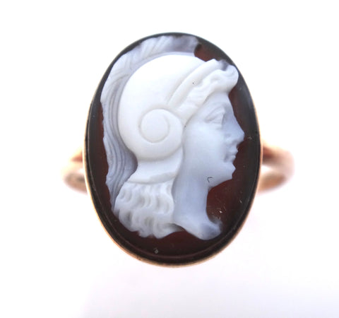 ANTIQUE 9ct Rose Gold & Hard Stone CAMEO Ring c.1870