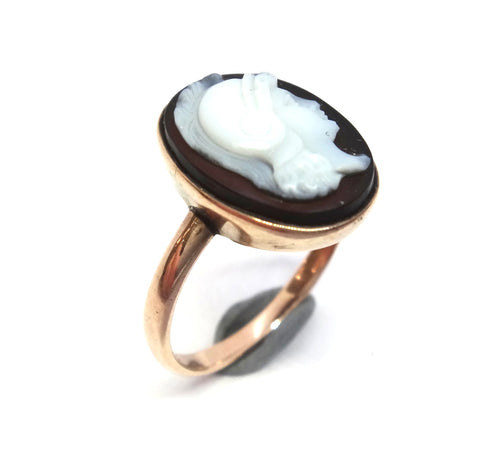 ANTIQUE 9ct Rose Gold & Hard Stone CAMEO Ring c.1870