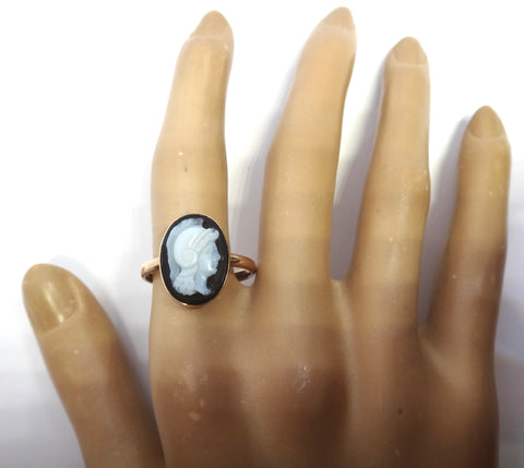 ANTIQUE 9ct Rose Gold & Hard Stone CAMEO Ring c.1870