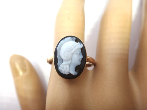 ANTIQUE 9ct Rose Gold & Hard Stone CAMEO Ring c.1870