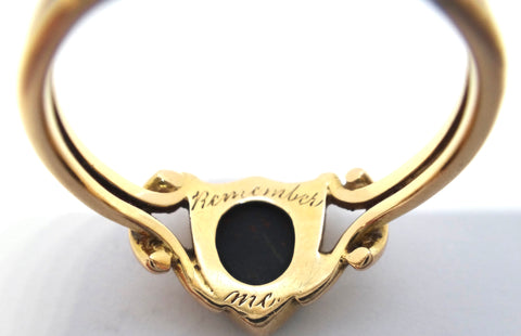 ANTIQUE 18ct Yellow Gold, Shield Shaped BLOODSTONE Remembrance Ring c.1900