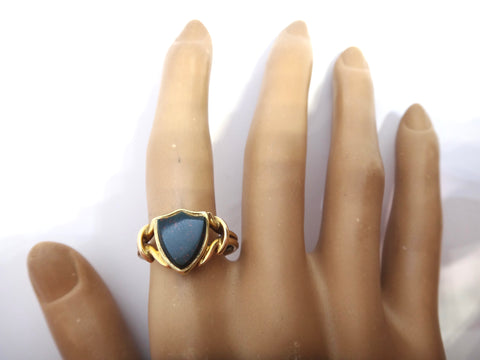 ANTIQUE 18ct Yellow Gold, Shield Shaped BLOODSTONE Remembrance Ring c.1900