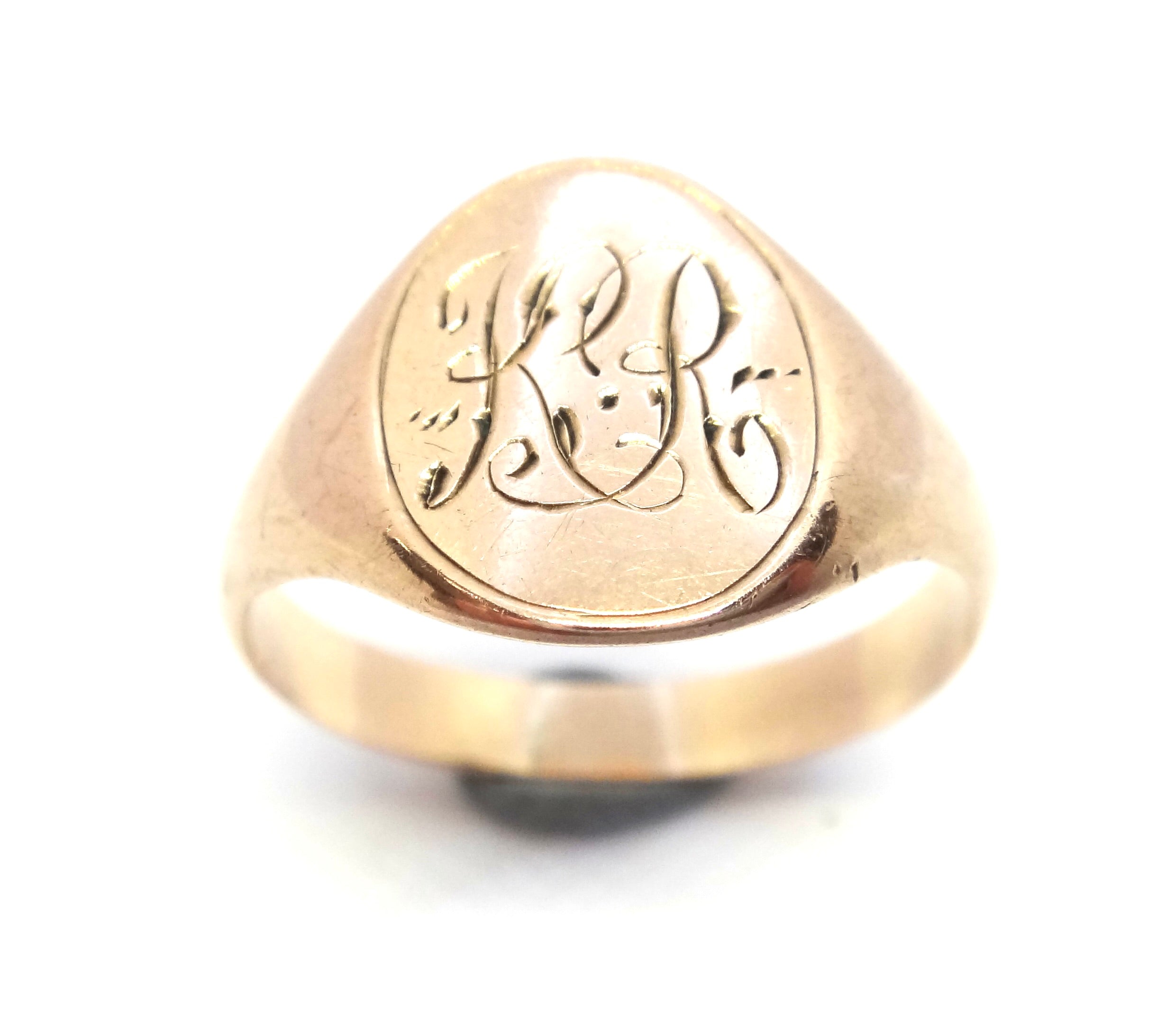 ANTIQUE 9ct Rose Gold Engraved Signet Ring