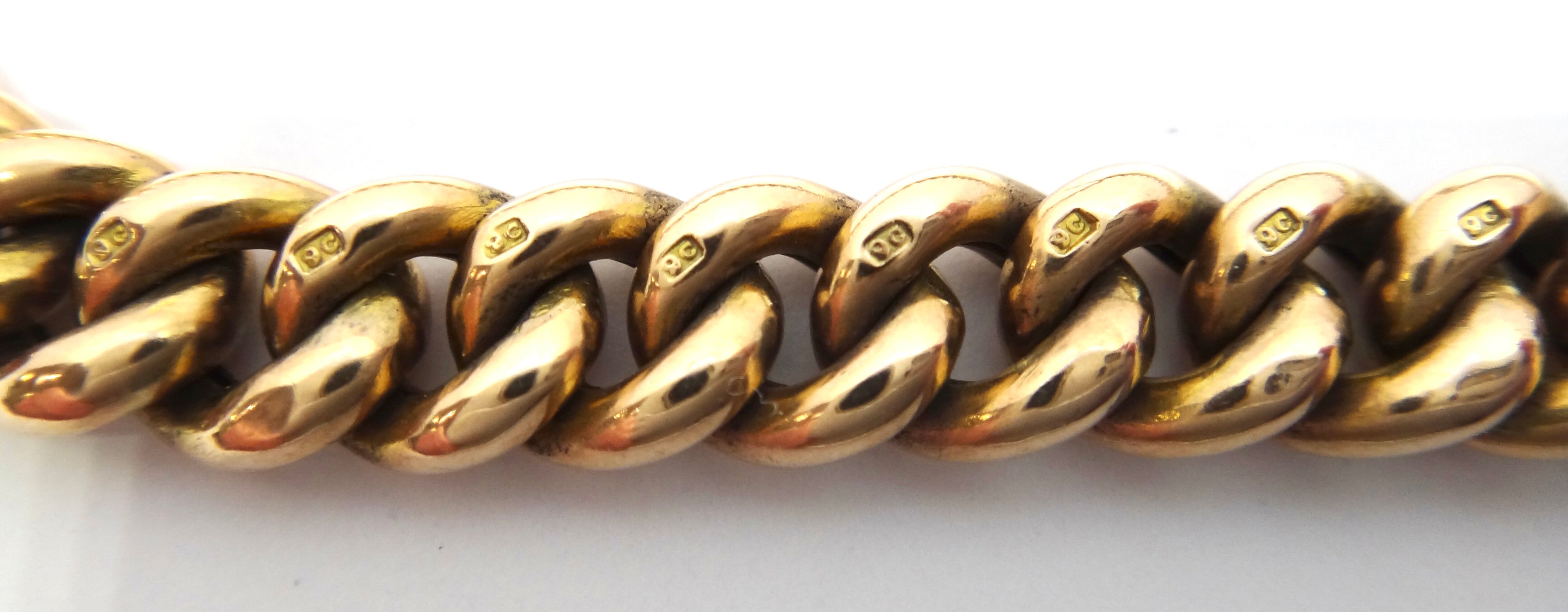 ANTIQUE 9ct Gold Curb Link Bracelet with Heart Padlock c.1900