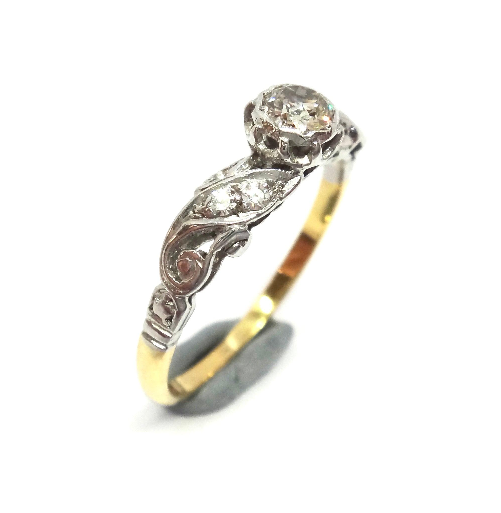 ANTIQUE 18ct Yellow GOLD & Platinum, Old Cut Diamond Ring