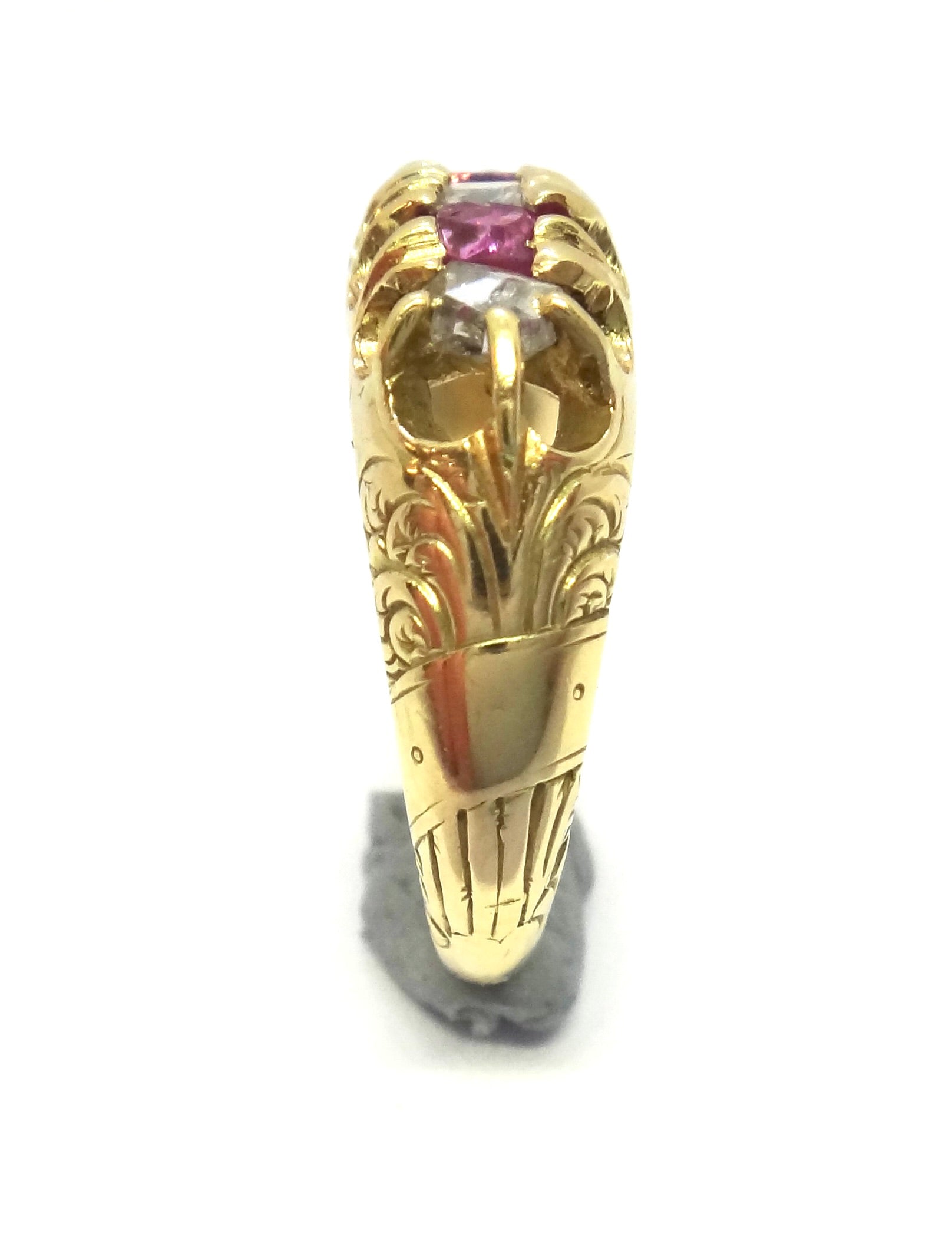 ANTIQUE 18ct Yellow Gold, Diamond & PINK SAPPHIRE Ring c.1890