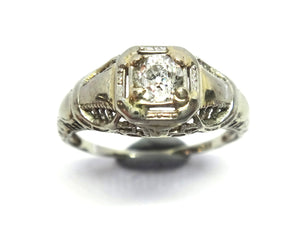 ANTIQUE Filigree Work, 18ct White Gold & Diamond Ring