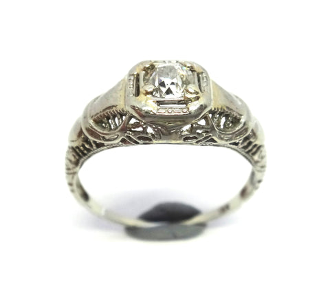 ANTIQUE Filigree Work, 18ct White Gold & Diamond Ring