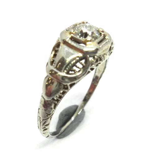 ANTIQUE Filigree Work, 18ct White Gold & Diamond Ring