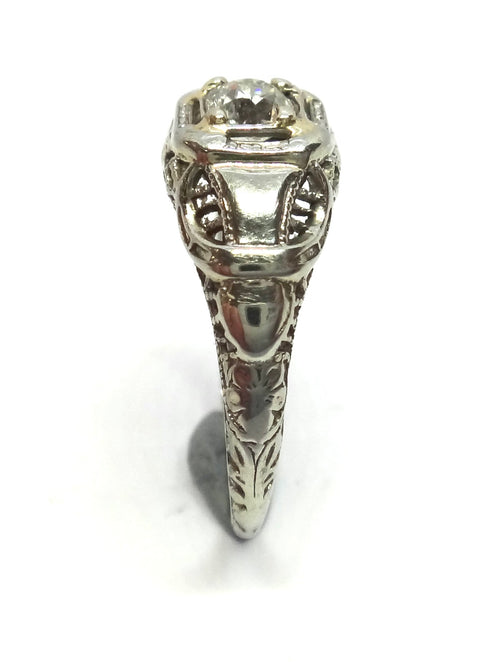 ANTIQUE Filigree Work, 18ct White Gold & Diamond Ring