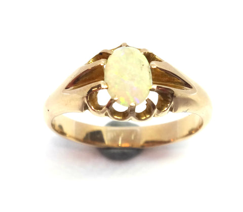 ANTIQUE 9ct Yellow Gold & White OPAL Ring c.1900