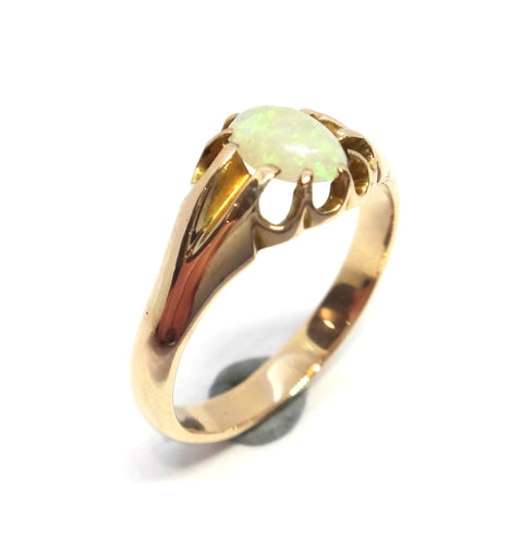 ANTIQUE 9ct Yellow Gold & White OPAL Ring c.1900