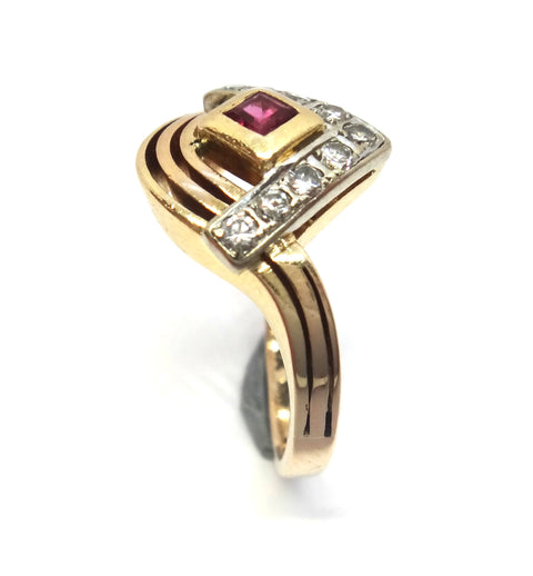 Split Shank 14ct Yellow GOLD, Ruby & Diamond Ring