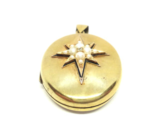 ANTIQUE 15ct Yellow Gold, Pearl & Diamond Locket Pendant c.1880