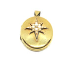 ANTIQUE 15ct Yellow Gold, Pearl & Diamond Locket Pendant c.1880