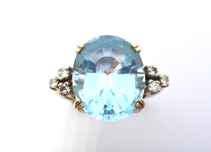 9ct Yellow Gold, Blue TOPAZ & Diamond Ring
