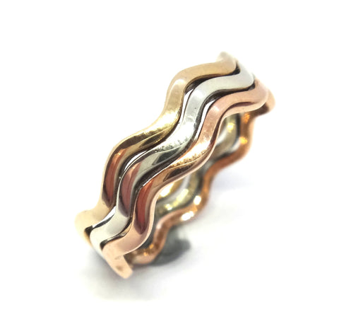 9ct White, Yellow & Rose GOLD Swirl Band Ring