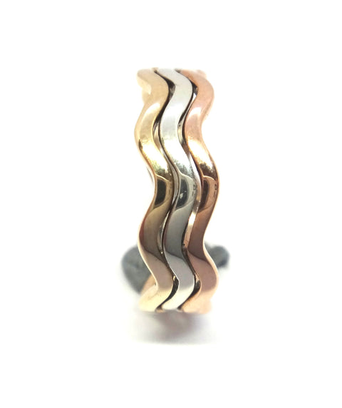 9ct White, Yellow & Rose GOLD Swirl Band Ring