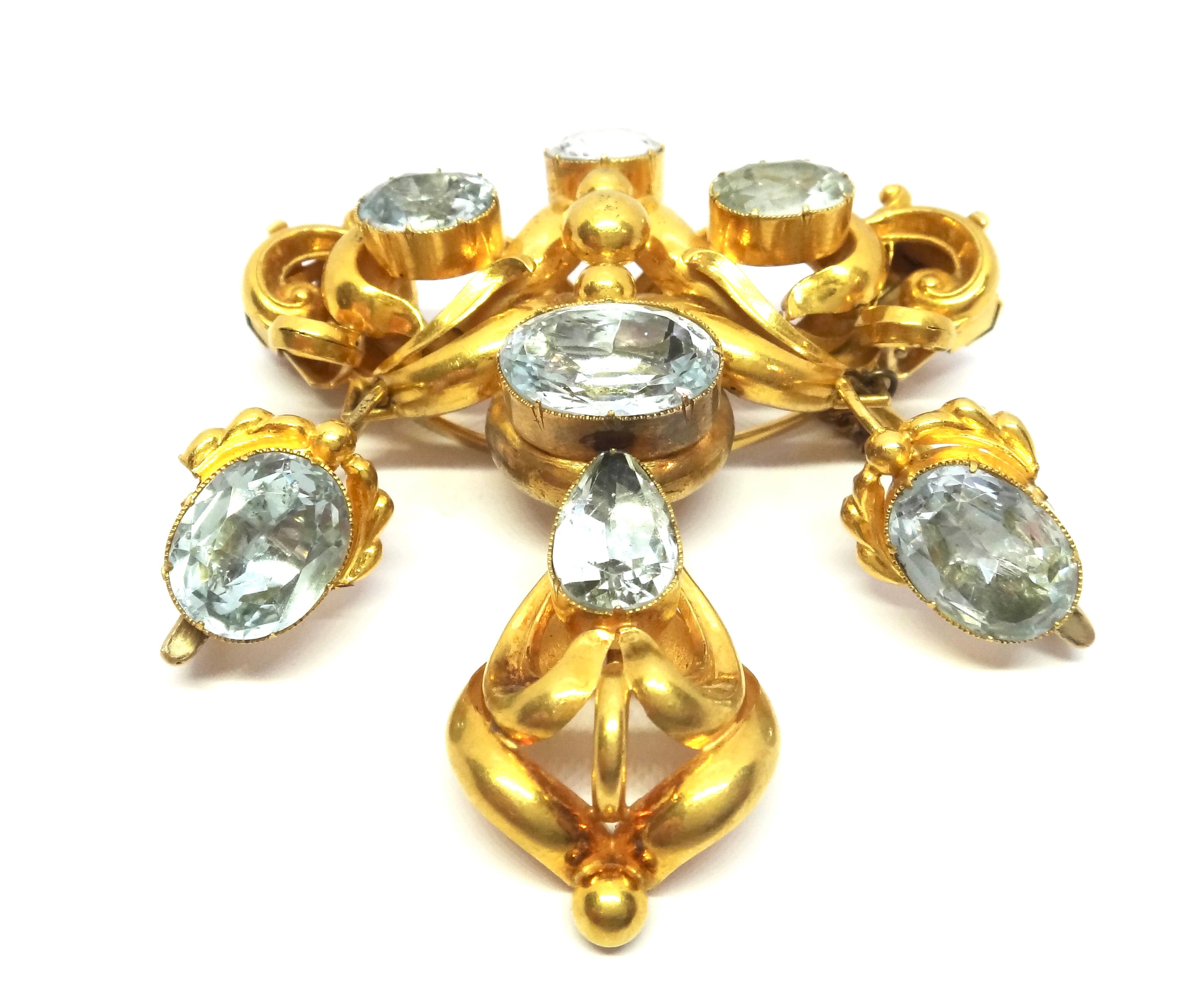 ANTIQUE 18ct Yellow Gold & AQUAMARINE Pendant, Brooch & Earrings VAL $21,500