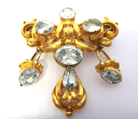 ANTIQUE 18ct Yellow Gold & AQUAMARINE Pendant, Brooch & Earrings VAL $21,500