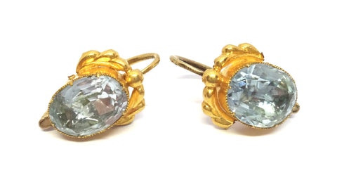 ANTIQUE 18ct Yellow Gold & AQUAMARINE Pendant, Brooch & Earrings VAL $21,500