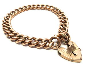 ANTIQUE 9ct Rose Gold Bracelet with Heart Padlock c.1900