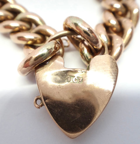 ANTIQUE 9ct Rose Gold Bracelet with Heart Padlock c.1900