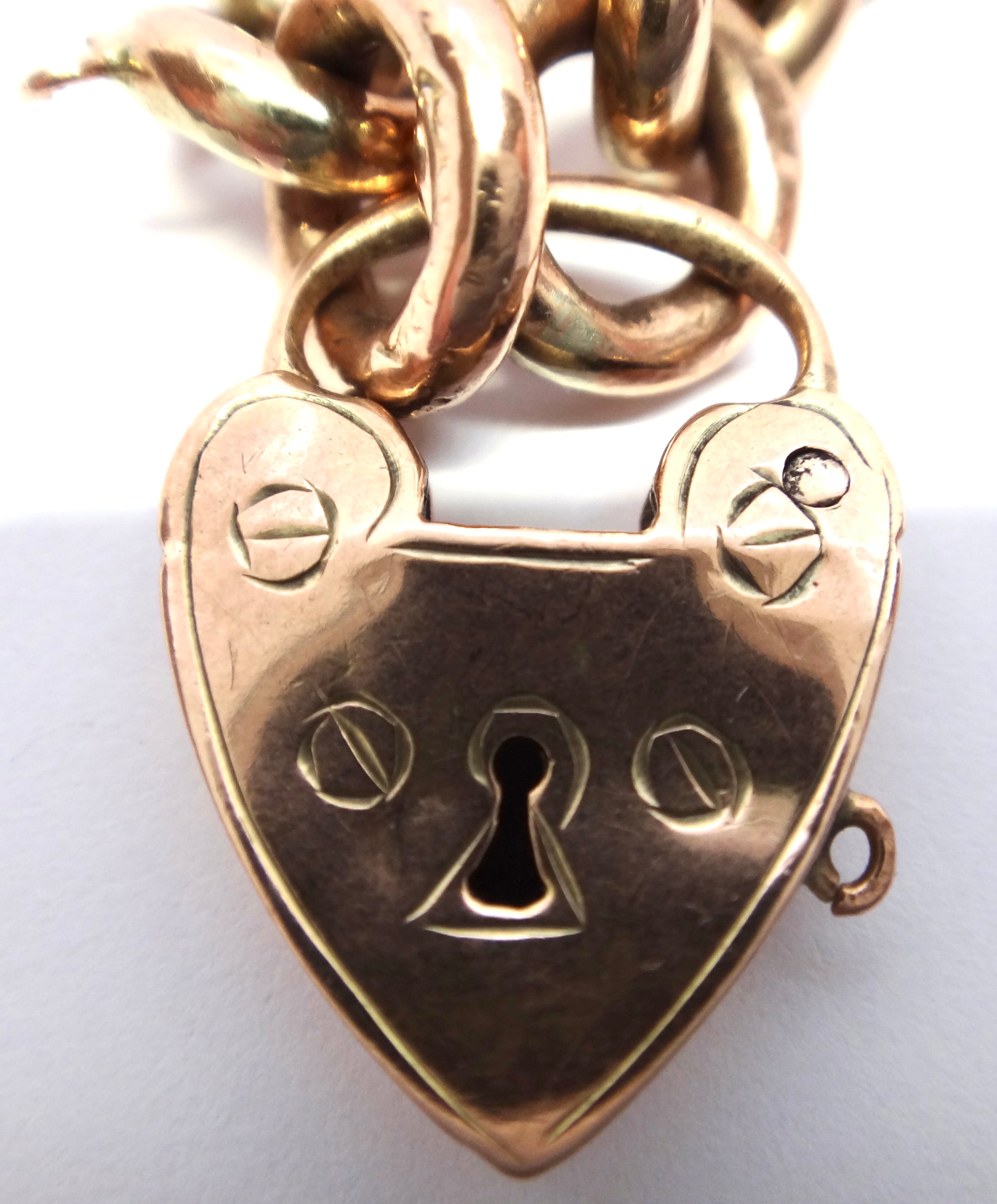 ANTIQUE 9ct Rose Gold Bracelet with Heart Padlock c.1900