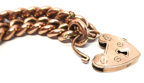 ANTIQUE 9ct Rose Gold Bracelet with Heart Padlock c.1900