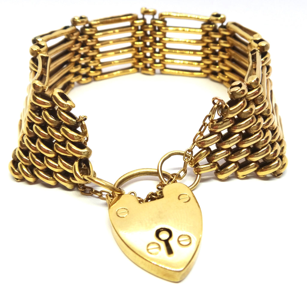 ANTIQUE 9ct Yellow GOLD Wide Gate Link Bracelet c.1900