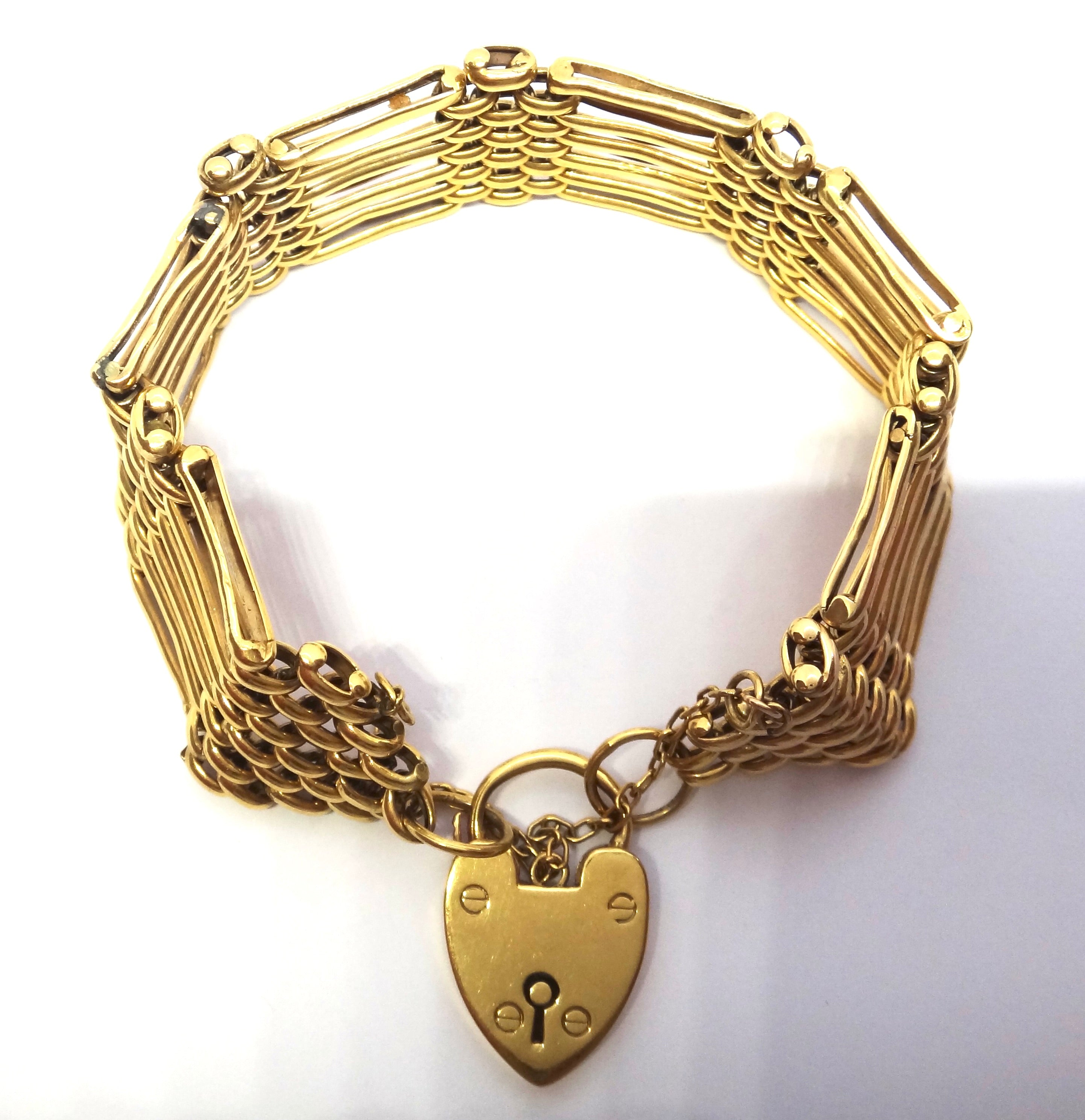 ANTIQUE 9ct Yellow GOLD Wide Gate Link Bracelet c.1900