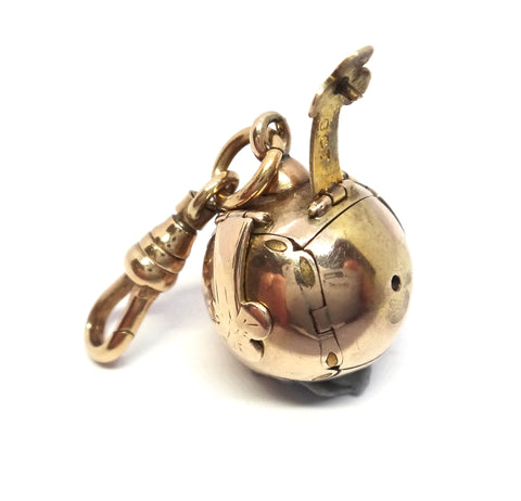 Rare ANTIQUE 9ct Yellow Gold & Silver Articulated MASONIC BALL Fob Pendant c.1910