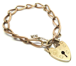 ANTIQUE 9ct Gold Bracelet with Heart Padlock c.1910