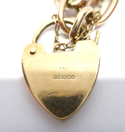 ANTIQUE 9ct Gold Bracelet with Heart Padlock c.1910