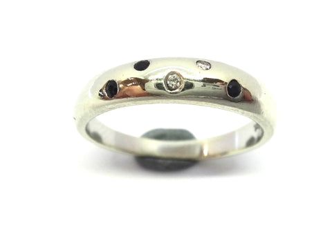 9ct Gold, Offset Black & White DIAMOND Ring