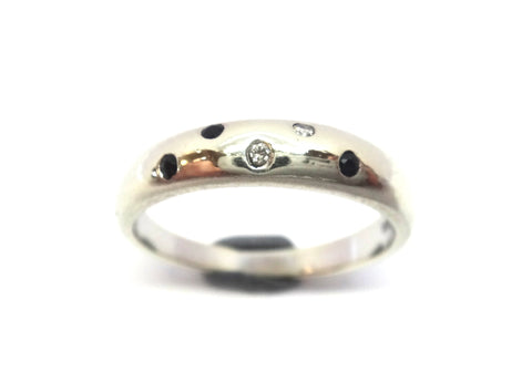 9ct Gold, Offset Black & White DIAMOND Ring