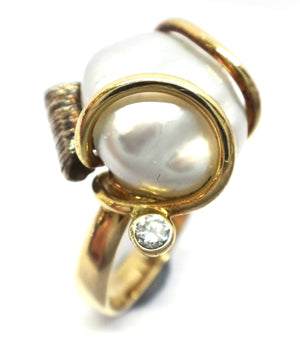 Handmade 18ct Yellow GOLD, Keshi Pearl & Diamond Ring VAL $4,250