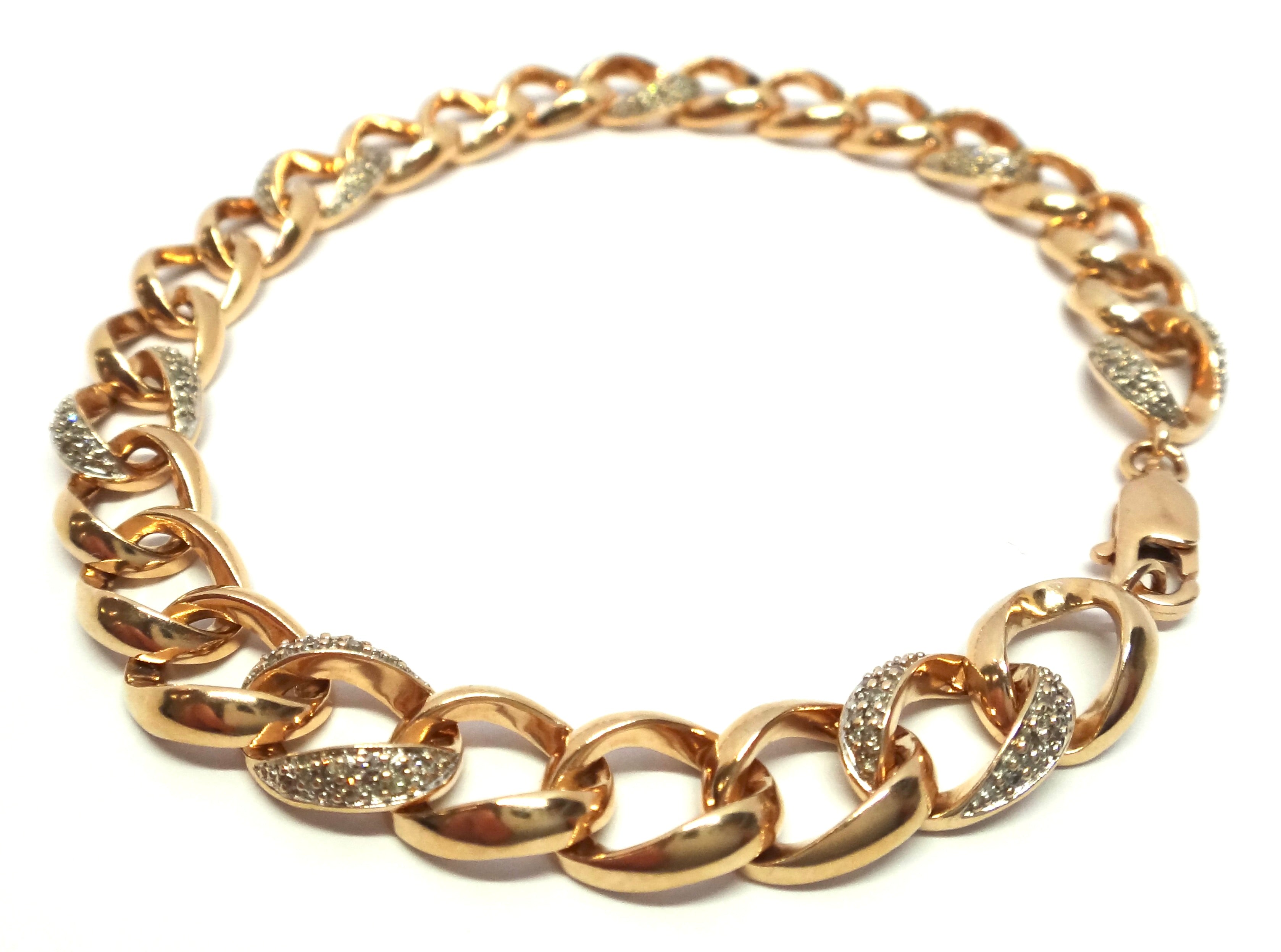 10ct Rose Gold & Diamond Curb Link Bracelet