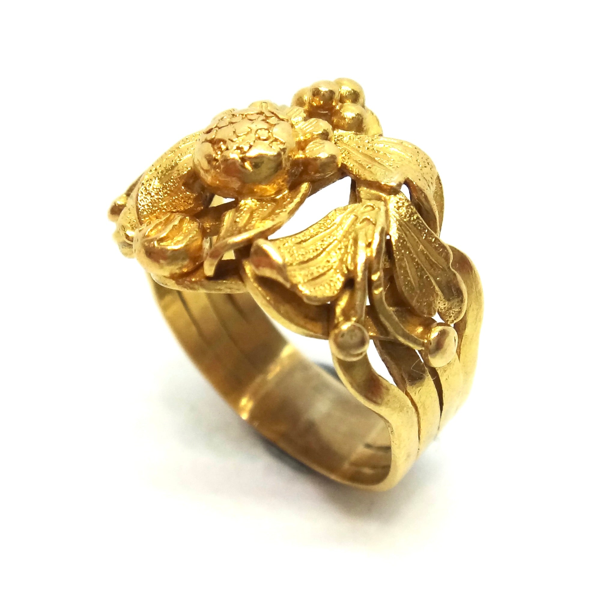 ANTIQUE 18ct Yellow GOLD Floral Design Ring c.1870