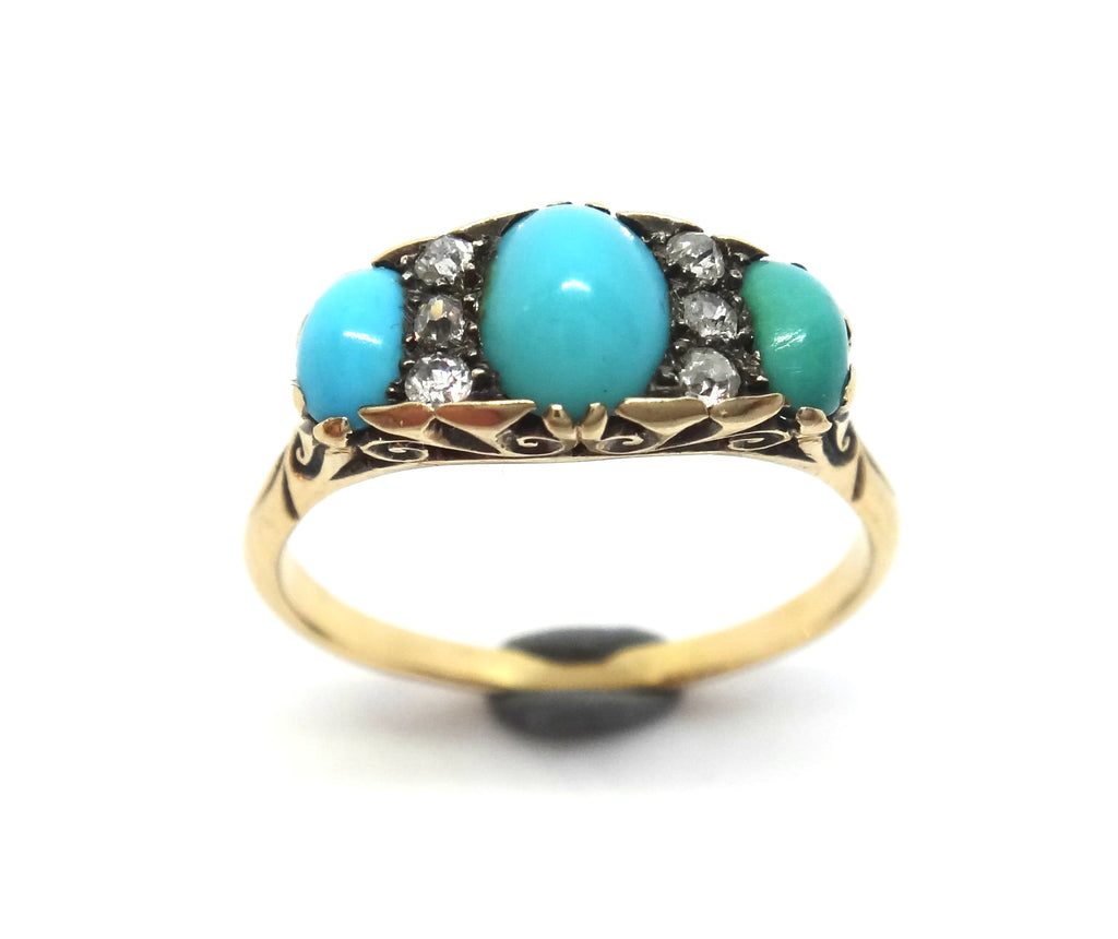 ANTIQUE 18ct Yellow GOLD, Turquoise & Diamond Ring c.1910