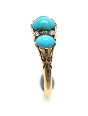 ANTIQUE 18ct Yellow GOLD, Turquoise & Diamond Ring c.1910