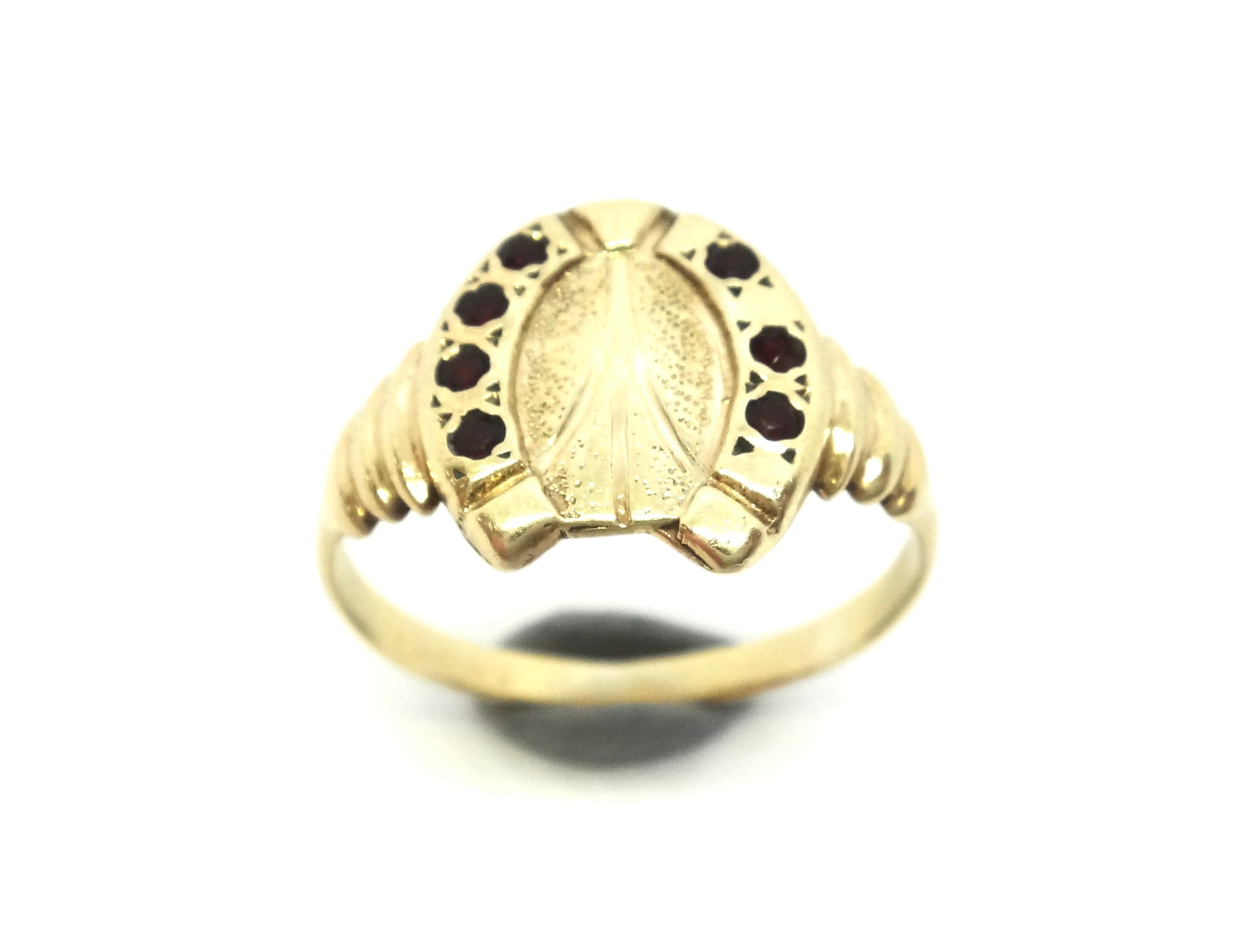 9ct Yellow GOLD & Garnet Horseshoe Ring