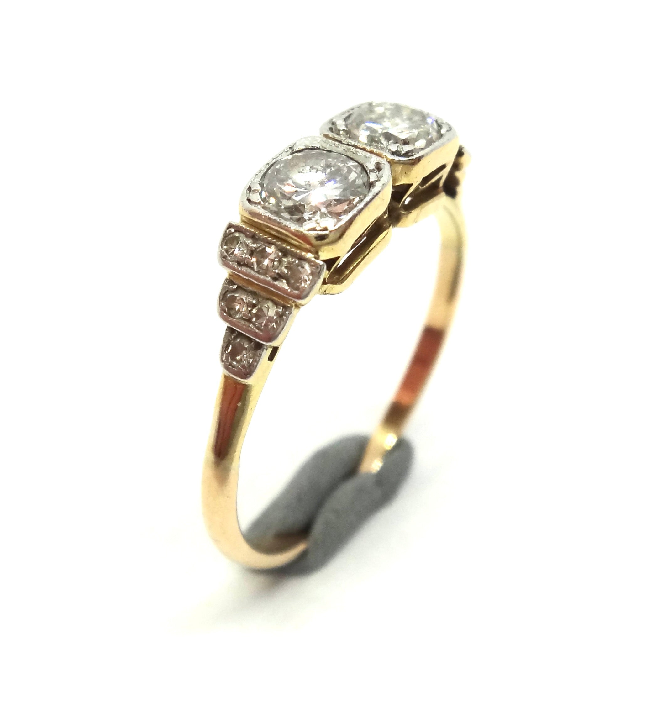 ART DECO 18ct Yellow GOLD & Two Stone Diamond Ring - VAL $3,700