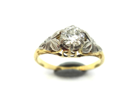 18ct Yellow GOLD & Solitaire Diamond Ring, c.1950